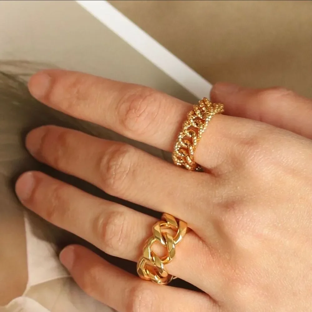 18K Gold Plated Minimalistic Cuban Link Statement Ring